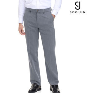Soojun Men's Classic Fit Flex Waist Flat Front Dress Pant, Grey Heather