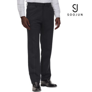 Soojun Men's Classic Fit Flex Waist Flat Front Dress Pant, Black